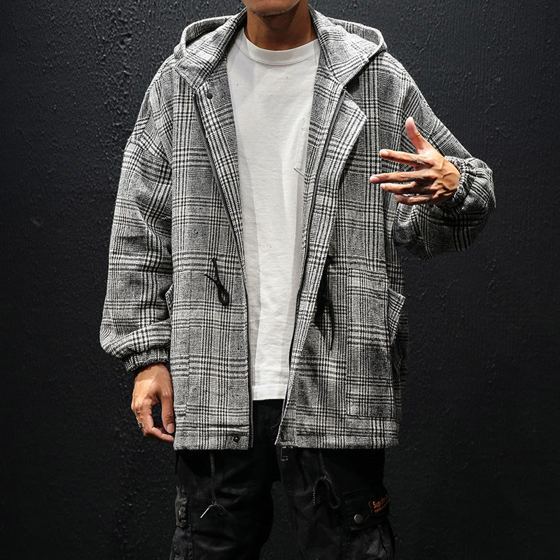 Men's Plaid Casual Loose Hooded Jacket - Bellarte Enchanté Men's Plaid Casual Loose Hooded Jacket